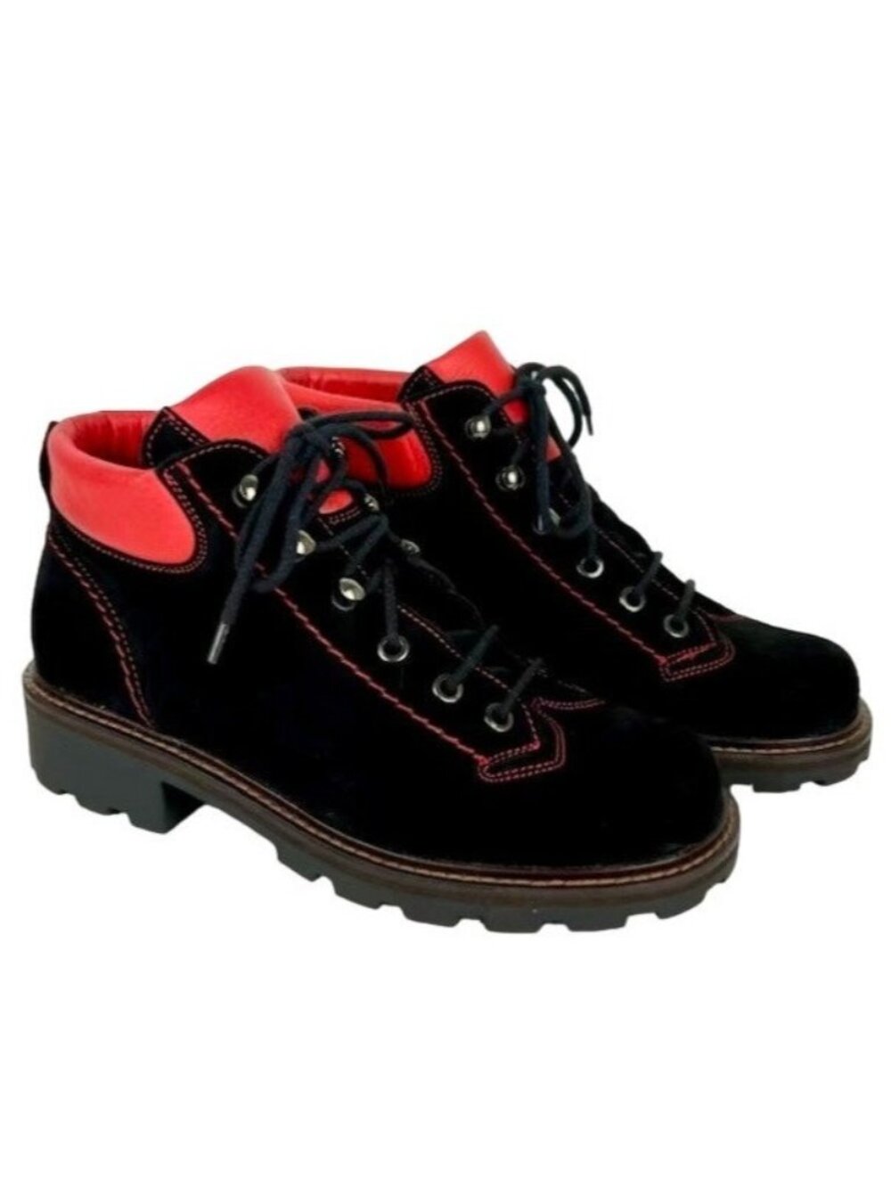 Marzetti Black Red Suede Lace Up Hiking Boots Italy 38